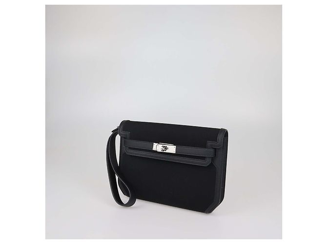 Hermès Pochette Kelly Depeches 25 Hermes in pelle Togo nera e canvas Nero - vista 3