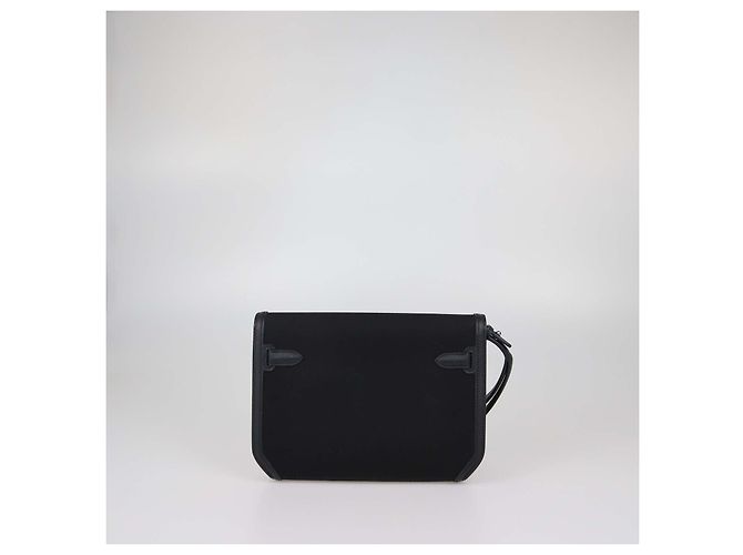 Hermès Pochette Kelly Depeches 25 Hermes in pelle Togo nera e canvas Nero - vista 4