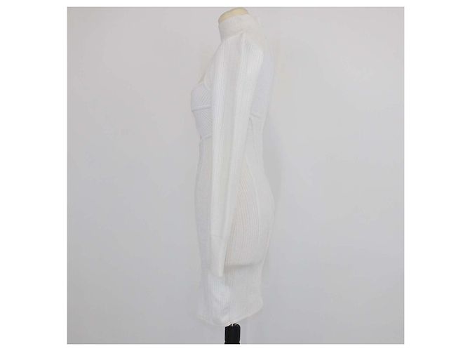 Mini abito Herve Leger a maniche lunghe con ritagli in tessuto misto bianco - vista 2