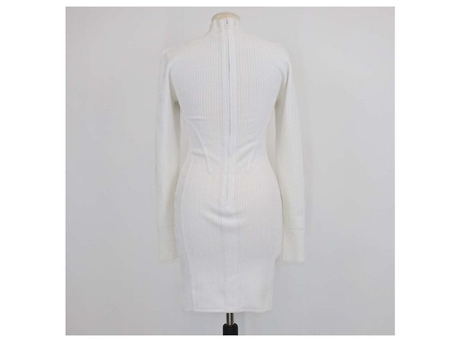 Mini abito Herve Leger a maniche lunghe con ritagli in tessuto misto bianco - vista 3
