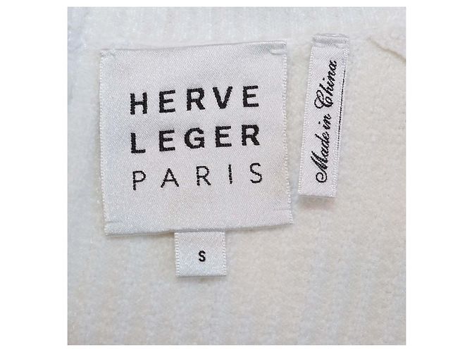 Mini abito Herve Leger a maniche lunghe con ritagli in tessuto misto bianco - vista 5