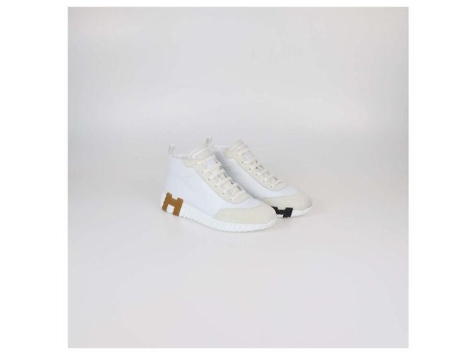 Hermès Sneakers Hip-Hop Hermes in pelle bianca e camoscio Bianco - vista 2