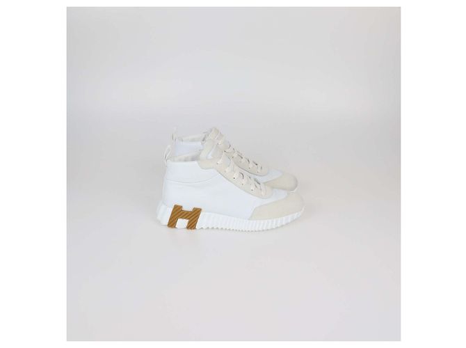 Hermès Sneakers Hip-Hop Hermes in pelle bianca e camoscio Bianco - vista 3