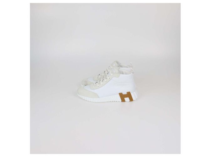 Hermès Sneakers Hip-Hop Hermes in pelle bianca e camoscio Bianco - vista 4