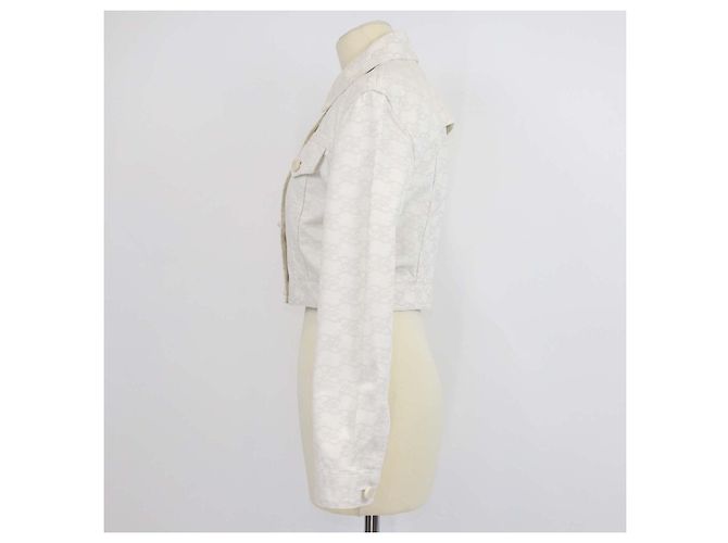 Fendi Crop-Jacke aus cremefarbenem Denim mit Calligraphy FF-Print Roh - Ansicht 2