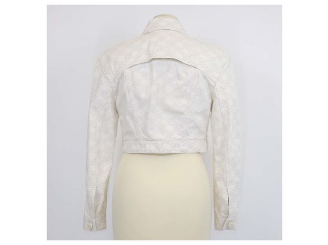 Fendi Crop-Jacke aus cremefarbenem Denim mit Calligraphy FF-Print Roh - Ansicht 3