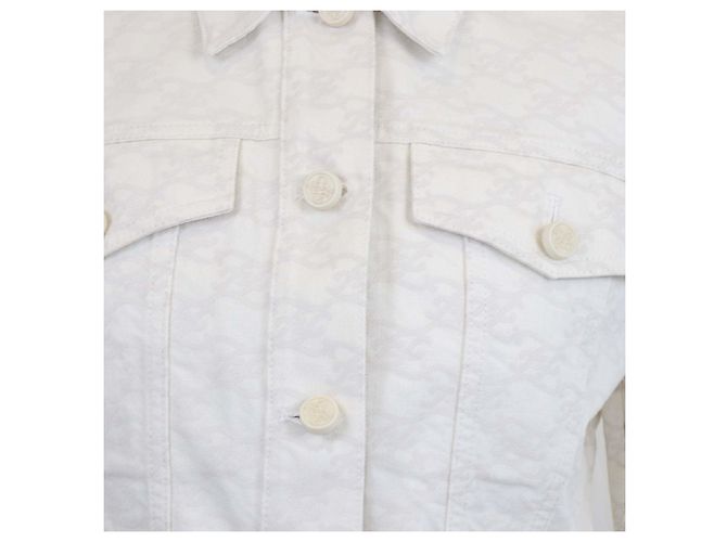 Fendi Crop-Jacke aus cremefarbenem Denim mit Calligraphy FF-Print Roh - Ansicht 4