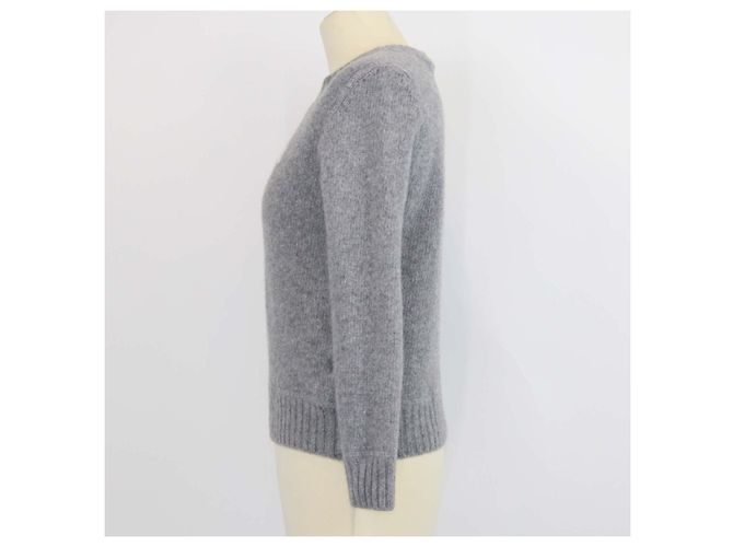 Jersey de cuello redondo Prada en cachemira y lana gris con logotipo - vista 2