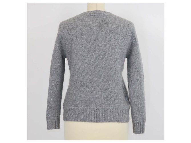 Jersey de cuello redondo Prada en cachemira y lana gris con logotipo - vista 3
