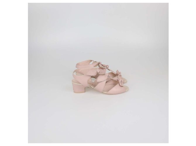 Chanel Light Pink Leather Bow Ankle Strap Sandals - view 3