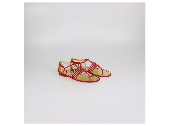 Sandali bassi a T Chanel in camoscio Rosso/Oro D'oro - vista 2