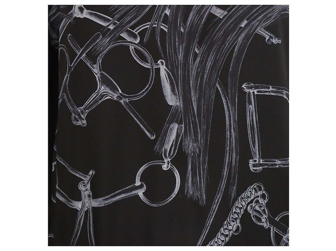 Hermès Top a maniche lunghe Hermes in seta nera Projects Carre au Crayon Print Nero - vista 4