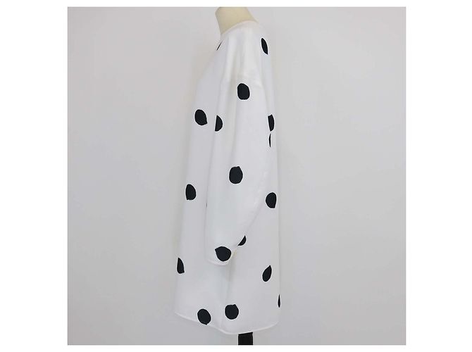 Vestido midi de manga comprida com bolinhas branco/preto Tibi - vista 2