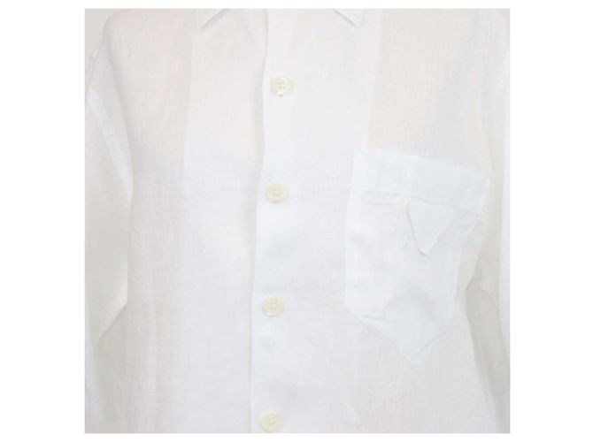 Prada weißes Leinenhemd mit Kurzarm und Logo-Patch - Ansicht 4