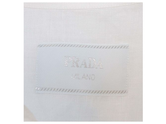 Prada weißes Leinenhemd mit Kurzarm und Logo-Patch - Ansicht 5