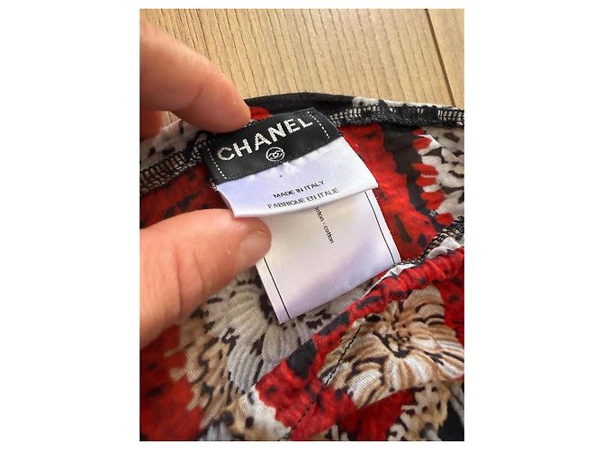 Pantalones estampados Chanel de algodón Castaño Negro Blanco Roja Gris - vista 2
