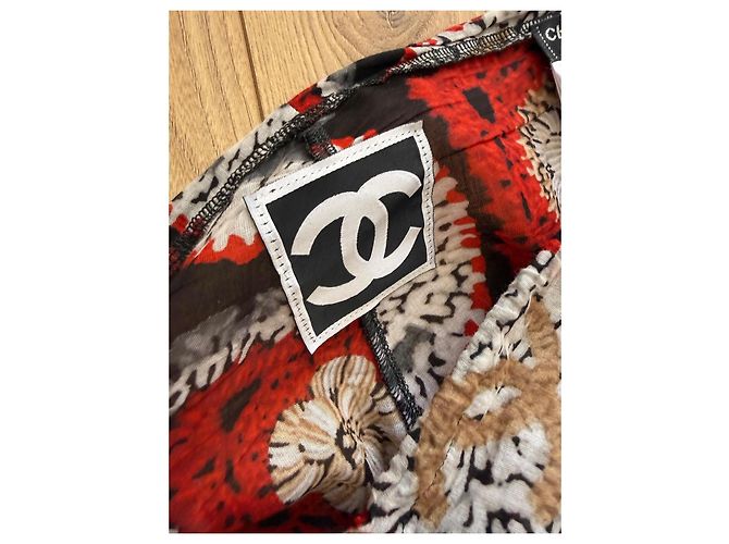 Pantalones estampados Chanel de algodón Castaño Negro Blanco Roja Gris - vista 3