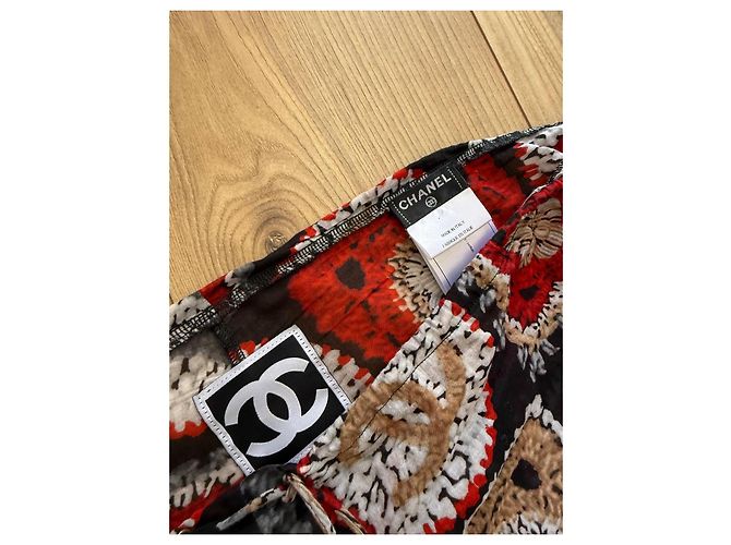 Pantalones estampados Chanel de algodón Castaño Negro Blanco Roja Gris - vista 4