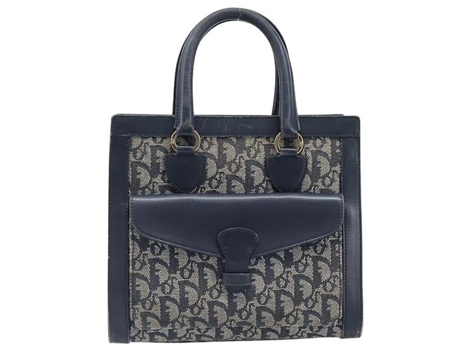 Borsa a mano Christian Dior Trotter Canvas Navy Gold Auth 201927 D'oro Blu navy - vista 2