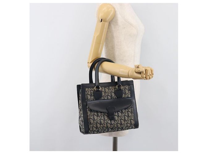 Borsa a mano Christian Dior Trotter Canvas Navy Gold Auth 201927 D'oro Blu navy - vista 27