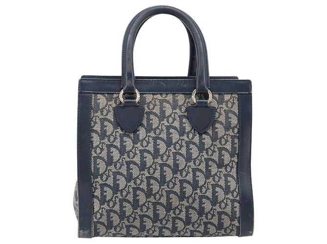 Borsa a mano Christian Dior Trotter Canvas Navy Gold Auth 201927 D'oro Blu navy - vista 3