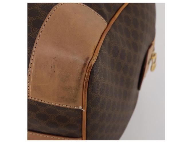 Céline Borsa Boston CELINE Macadam Canvas PVC Pelle Marrone Oro Auth 197610A D'oro - vista 12