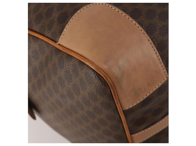 Céline Borsa Boston CELINE Macadam Canvas PVC Pelle Marrone Oro Auth 197610A D'oro - vista 13