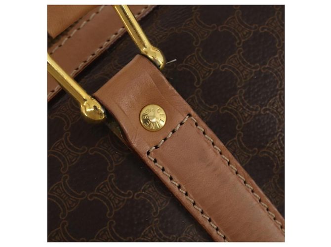Céline Borsa Boston CELINE Macadam Canvas PVC Pelle Marrone Oro Auth 197610A D'oro - vista 14