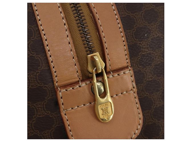 Céline Borsa Boston CELINE Macadam Canvas PVC Pelle Marrone Oro Auth 197610A D'oro - vista 16