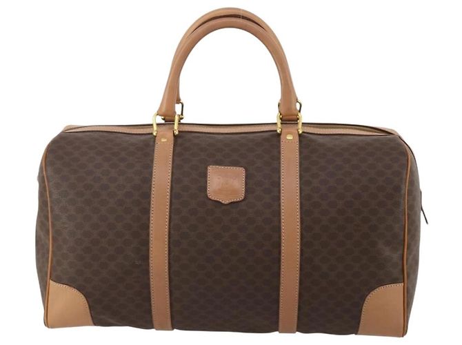 Céline Borsa Boston CELINE Macadam Canvas PVC Pelle Marrone Oro Auth 197610A D'oro - vista 2
