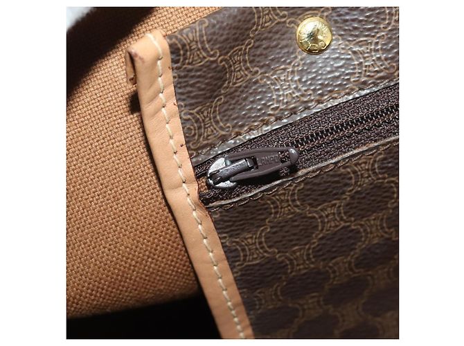 Céline Borsa Boston CELINE Macadam Canvas PVC Pelle Marrone Oro Auth 197610A D'oro - vista 20