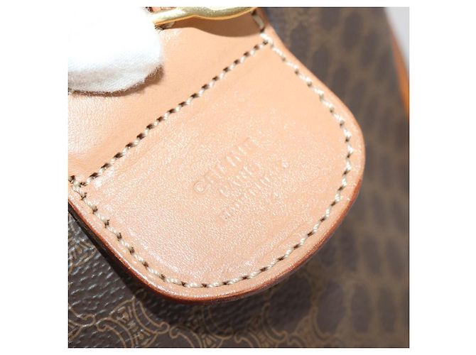 Céline Borsa Boston CELINE Macadam Canvas PVC Pelle Marrone Oro Auth 197610A D'oro - vista 22