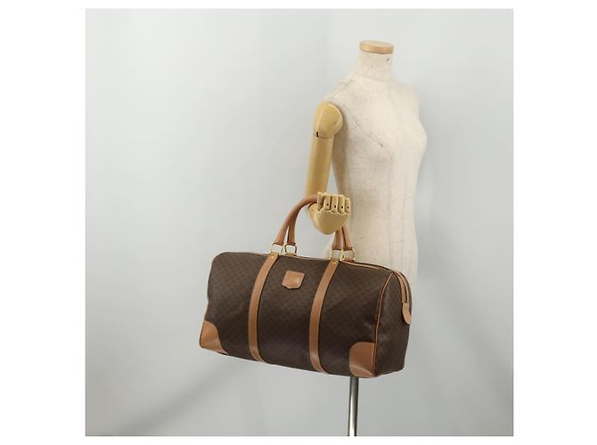 Céline Borsa Boston CELINE Macadam Canvas PVC Pelle Marrone Oro Auth 197610A D'oro - vista 23