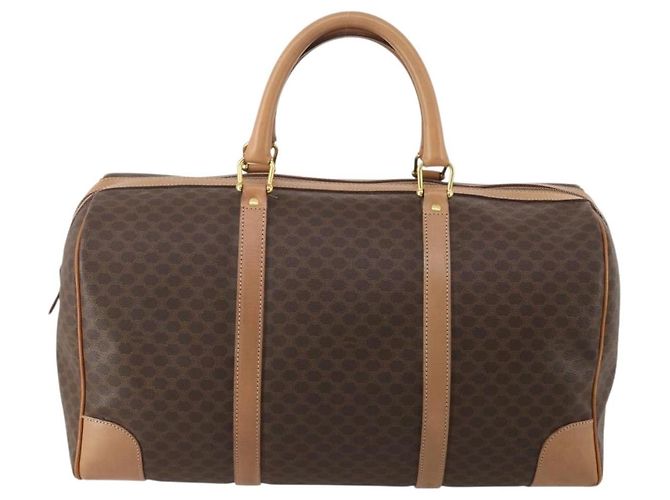 Céline Borsa Boston CELINE Macadam Canvas PVC Pelle Marrone Oro Auth 197610A D'oro - vista 3