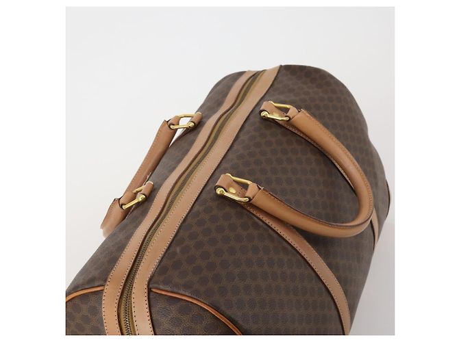Céline Borsa Boston CELINE Macadam Canvas PVC Pelle Marrone Oro Auth 197610A D'oro - vista 6