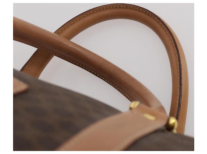 Céline Borsa Boston CELINE Macadam Canvas PVC Pelle Marrone Oro Auth 197610A D'oro - vista 8