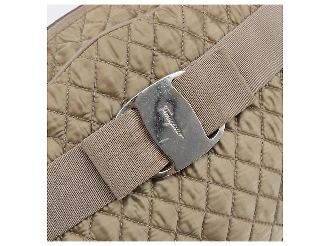 Borsa Salvatore Ferragamo Vala Nylon Brown Silver Auth hk4011 Marrone Argento - vista 17