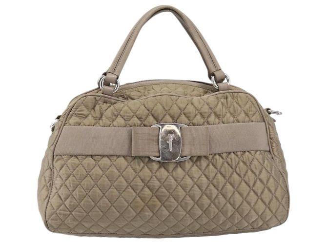Borsa Salvatore Ferragamo Vala Nylon Brown Silver Auth hk4011 Marrone Argento - vista 2