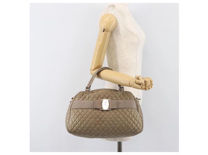Borsa Salvatore Ferragamo Vala Nylon Brown Silver Auth hk4011 Marrone Argento - vista 30