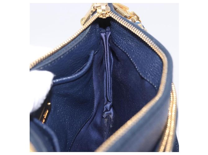 Borsa a tracolla con catena Miu Miu in pelle blu e oro Auth bs36957A D'oro - vista 19