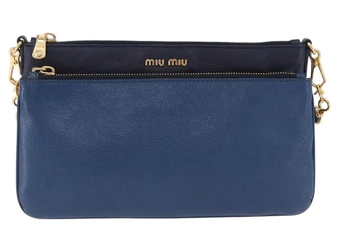 Borsa a tracolla con catena Miu Miu in pelle blu e oro Auth bs36957A D'oro - vista 2