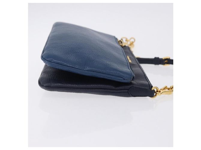 Borsa a tracolla con catena Miu Miu in pelle blu e oro Auth bs36957A D'oro - vista 4