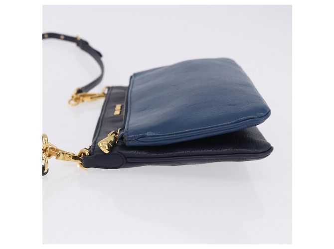 Borsa a tracolla con catena Miu Miu in pelle blu e oro Auth bs36957A D'oro - vista 5