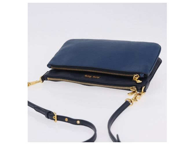 Borsa a tracolla con catena Miu Miu in pelle blu e oro Auth bs36957A D'oro - vista 6