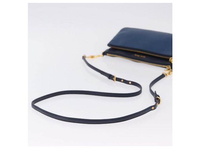 Borsa a tracolla con catena Miu Miu in pelle blu e oro Auth bs36957A D'oro - vista 7