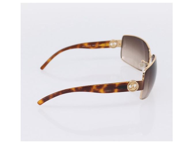Occhiali da sole CHANEL Plastica Metallo Brown Gold CC Auth am12543M Marrone D'oro - vista 4