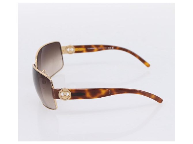 Occhiali da sole CHANEL Plastica Metallo Brown Gold CC Auth am12543M Marrone D'oro - vista 6