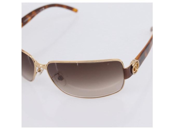 Occhiali da sole CHANEL Plastica Metallo Brown Gold CC Auth am12543M Marrone D'oro - vista 9