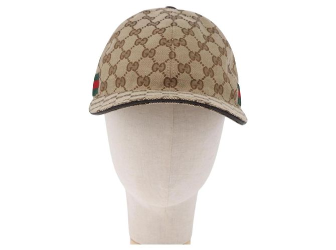 Cappello GUCCI GG Canvas Web Sherry Line L Beige Auth 200008M - vista 2