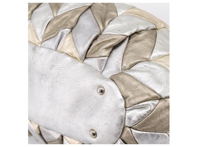 Borsa Tote Miu Miu Pelle Silver Gold Auth 199356A Argento D'oro - vista 12